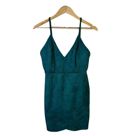 Superdown Carrie Mini Dress Womens S Green Faux Suede Sleeveless V-Neck Cocktail - Picture 2 of 7